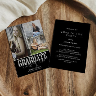 Invitación Sencilla fiesta de graduación de foto negra modern