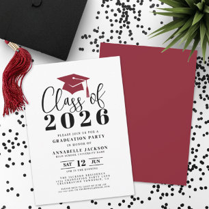 Invitación Sencilla Fiesta de Graduación Moderna en Rojo