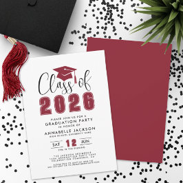 Invitación Sencilla Fiesta de Graduación Moderna en Rojo