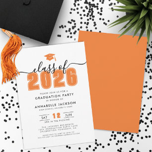 Invitación Sencilla Fiesta de Graduación Moderna Naranja
