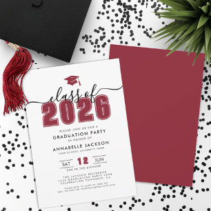 Invitación Sencilla Fiesta de Graduación Moderna Roja