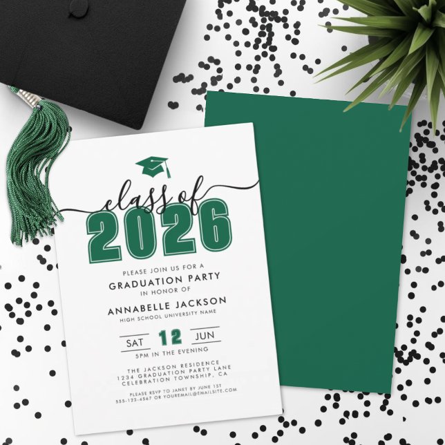 Invitación Sencilla Fiesta de Graduación Verde (Simple Modern Green Graduation Party Invitation)