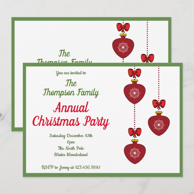 Invitación Sencilla Fiesta de Navidad (Anverso / Reverso)