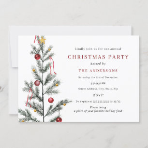 Invitación Sencilla Fiesta de Navidad de Árbol Tradicional