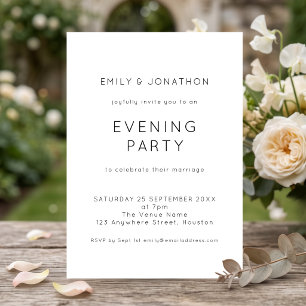 Invitación Sencilla fiesta de noche de boda en blanco y negro