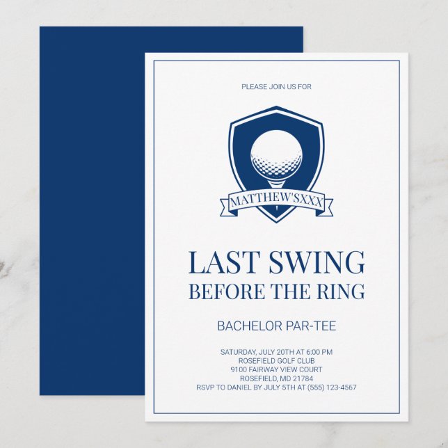 Invitación Sencilla Fiesta de Soltero de Golf Último Swing Az (Anverso / Reverso)
