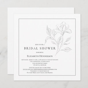 Invitación Sencilla Floral Elegante Ducha Bridal Blanco Negro