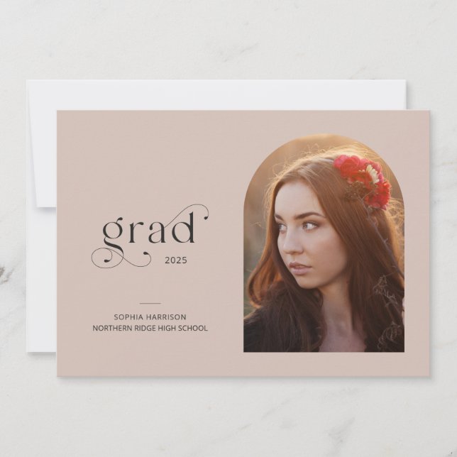 Invitación Sencilla Foto Arch Faded Rubor Graduation Party (Anverso)