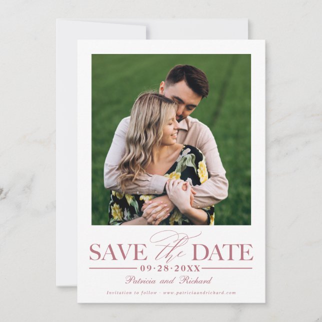 Invitación Sencilla Foto de Ahorro de Fecha de Boda con Estil (Anverso)