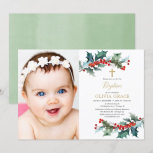 Invitación Sencilla foto de bautismo de Navidades de color do