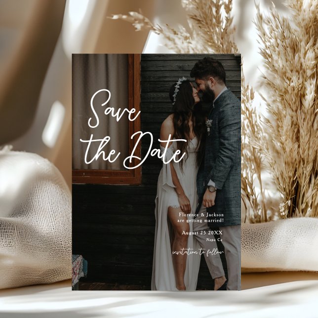 Invitación Sencilla foto de boda de guardar la fecha manuscri (Subido por el creador)
