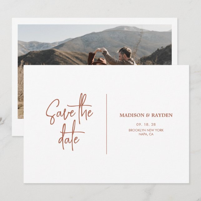 Invitación Sencilla foto de Boda de Terracotta oxidada (Anverso / Reverso)