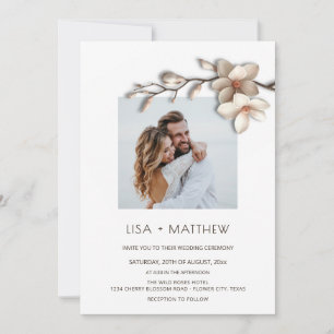 Invitación Sencilla foto de boda informal de magnolia