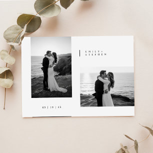 Invitación Sencilla Foto de Boda Minimalista Elegante en Blan