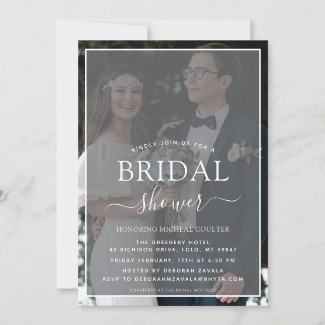 Invitación Sencilla foto de efecto Vellum de imitación en bla (Anverso)