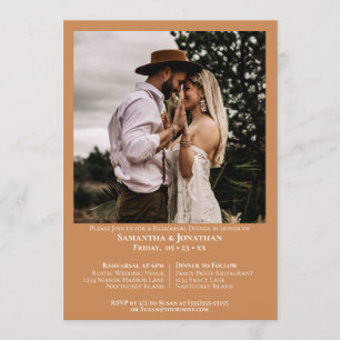 Invitación Sencilla foto de Golden Tan Boda Ensayo de la cena
