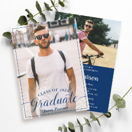 Invitación Sencilla foto de graduación azul de la Marina con