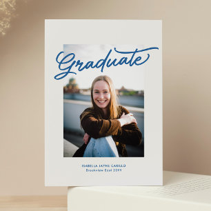 Invitación Sencilla foto de graduación azul moderna de gradua