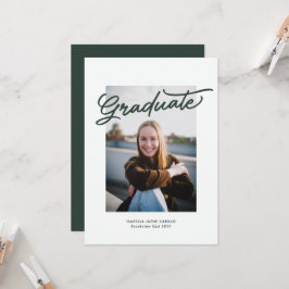Invitación Sencilla foto de graduación verde moderna de gradu