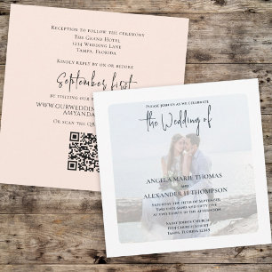 Invitación Sencilla foto elegancia código QR Minimalista RSVP