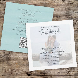 Invitación Sencilla foto elegida código QR turquesa RSVP Océa