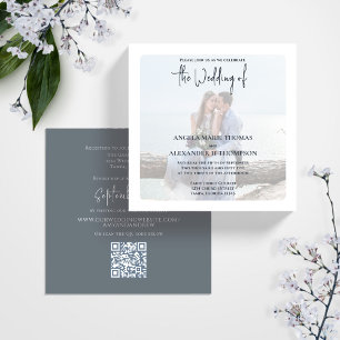Invitación Sencilla foto Minimalista Dusty azul código QR RSV