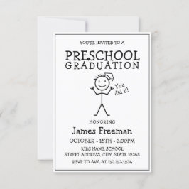 Invitación Sencilla graduación preescolar en blanco y negro