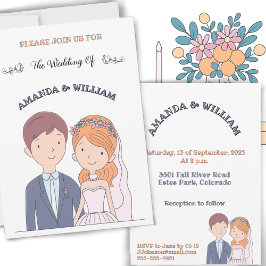 Invitación Sencilla Ilustración de Esposos de Dibujos Animado