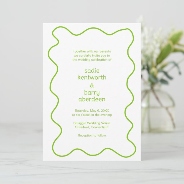 Invitación Sencilla Lime Green Squiggle Frame Moderno Boda (Anverso de pie)