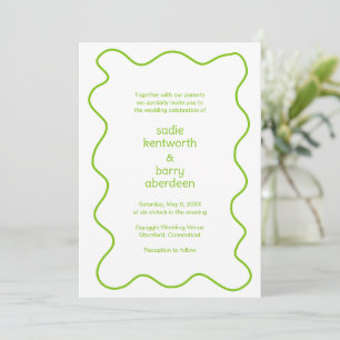 Invitación Sencilla Lime Green Squiggle Frame Moderno Boda