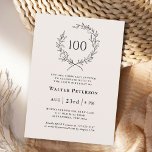 Invitación Sencilla Marfil Elegante Laurel Wreath 100 cumplea<br><div class="desc">Esta clásica invitación beige4 de marfil, con una elegancia simple en la disposición y el estilo de los textos, es una invitación de fiesta de cumpleaños para celebrar los 100 años. Una corona de laurel abierta de hojas esbozadas rodea la edad en la cima de la invitación. La elegante pero...</div>