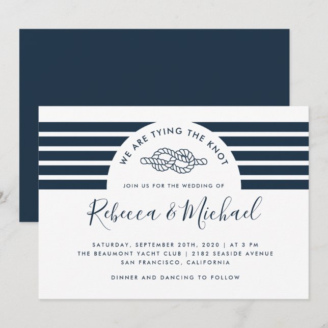 Invitación Sencilla Marina Azul Náutica Amarrando Al Boda De  (Anverso / Reverso)
