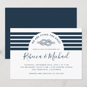 Invitación Sencilla Marina Azul Náutica Amarrando Al Boda De