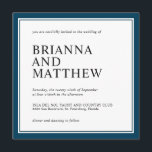 Invitación Sencilla Marina Cuadrada Clásica y Boda Blanco<br><div class="desc">Sencillo y de buen gusto, este diseño cuadrado de invitación a la boda tiene un borde doble azul marino con un fondo blanco central. Los emparejamientos de texto son nítidos y elegantes, con énfasis en los nombres de la novia y del novio, que aparecen en grandes letras. El esquema de...</div>