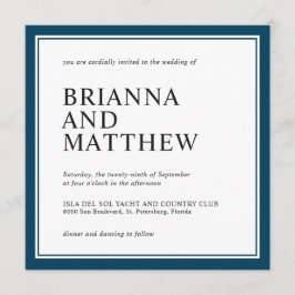 Invitación Sencilla Marina Cuadrada Clásica y Boda Blanco