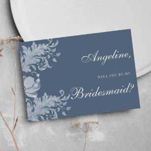 Invitación Sencilla marrón azul blanco encaje floral Bridesma