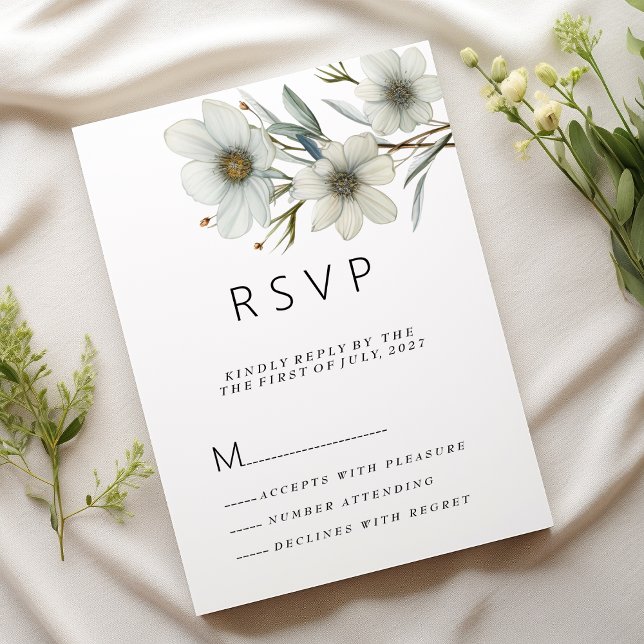 Invitación Sencilla menta blanca primavera verde floral RSVP (Simple white mint green spring floral RSVP )