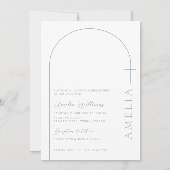 Invitación Sencilla mitad arco cruzado de cristalización azul (Anverso)