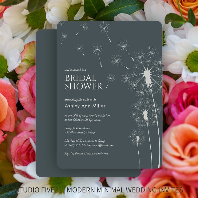 Invitación Sencilla moderna pizarra gris Dandelion Bridal Sho (Subido por el creador)