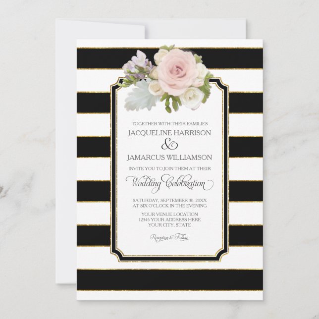 Invitación Sencilla modernidad elegante franja blanca negra c (Anverso)