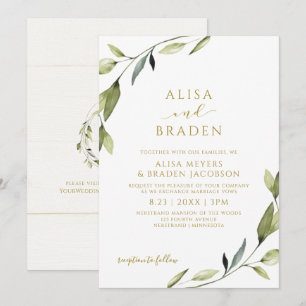 Invitación Sencilla Naturaleza Verde Enredaderas Elegante Oro