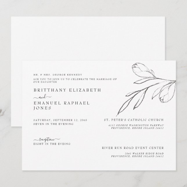 Invitación Sencilla novia blanca Padres Bodas de Stem dibujad (Anverso / Reverso)