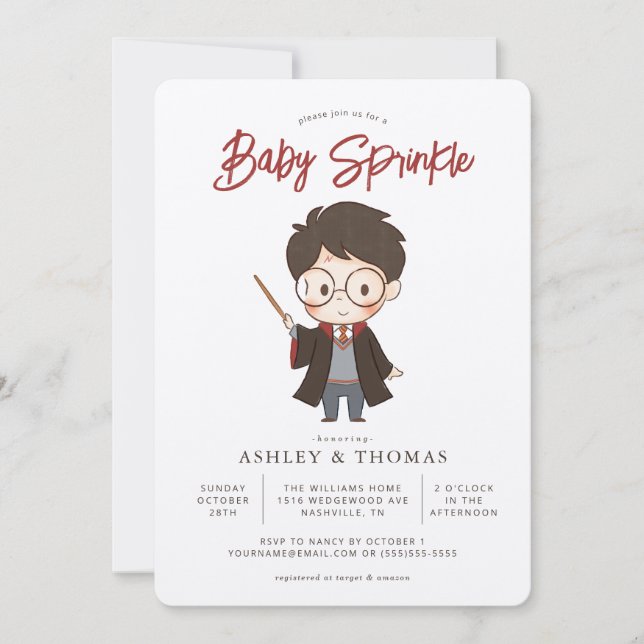 Invitación sencilla para baby sprinkle de Harry Po (Anverso)