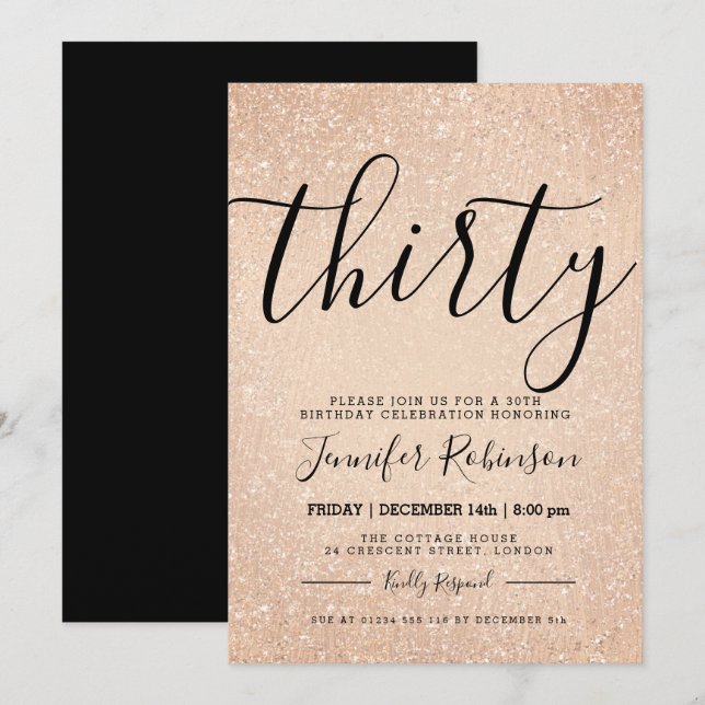 Invitación Sencilla pintura de Purpurina de oro de 30 años Ro (Anverso / Reverso)