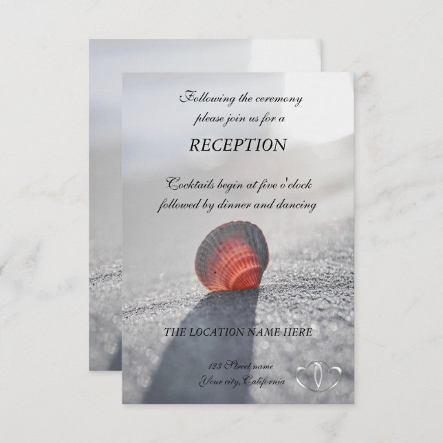Invitación Sencilla Playa, Recepción Corazón (Anverso / Reverso)