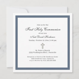 Invitación Sencilla primera comunión blanca azul