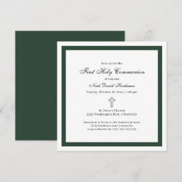 Invitación Sencilla Primera Comunión Verde Esmeralda Blanco