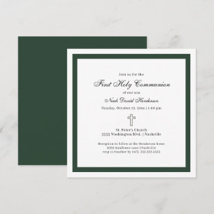 Invitación Sencilla Primera Comunión Verde Esmeralda Blanco