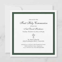 Invitación Sencilla Primera Comunión Verde Esmeralda Blanco