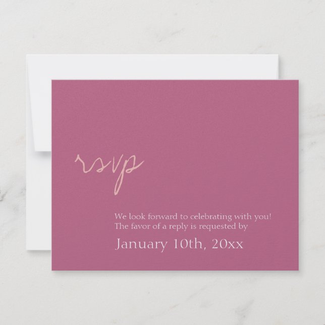Invitación Sencilla respuesta de RSVP de boda con brillo rosa (Anverso)